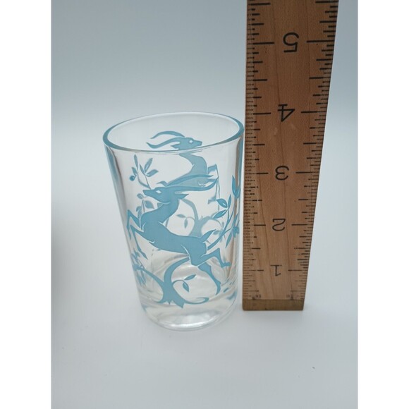 Vtg MCM Federal Glass White Blue Gazelle Highball Glasses Barware Set of 4 - Picture 4 of 4